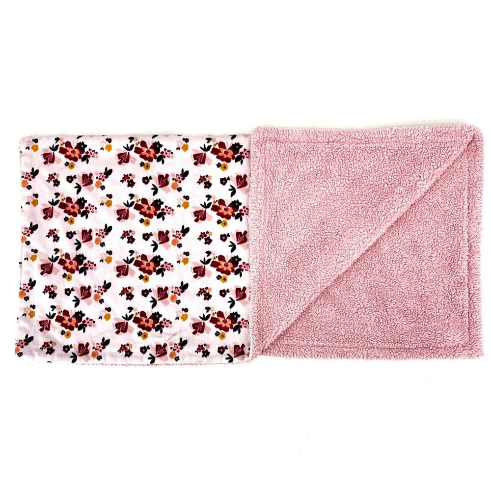Chick Pea Baby Blanket Pink Yellow White Floral Flower Sherpa Security 30x30‎